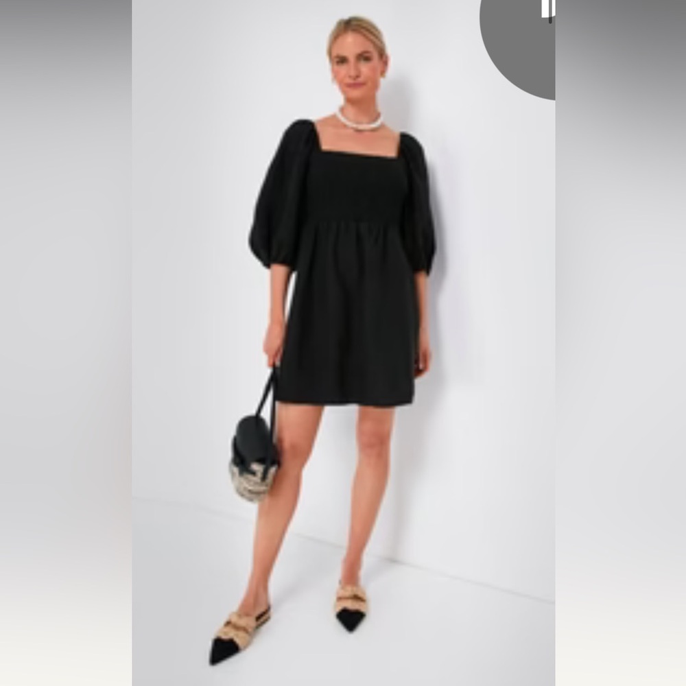 Tuckernuck Black Square-Neck Puff-Sleeve Mini Dress